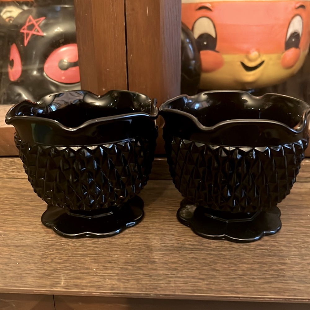 Indiana Glass Tiara Black Diamond Point candle holder.